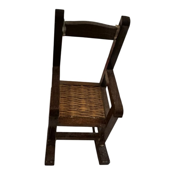 Vintage dollhouse miniatures Wooden Rocking Chair with Woven Seat - Picture 5 of 6